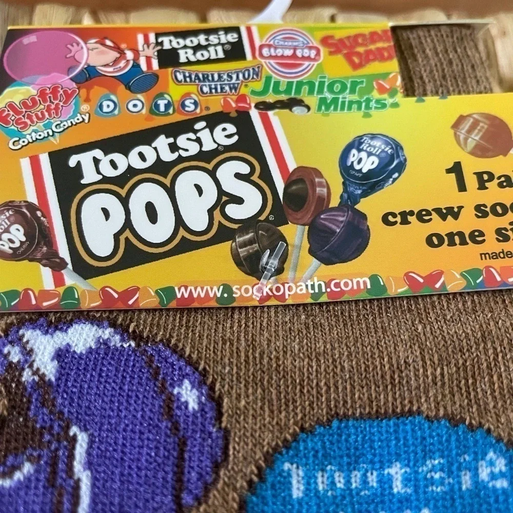 Tootsie Roll pops food novelty men’s crew socks